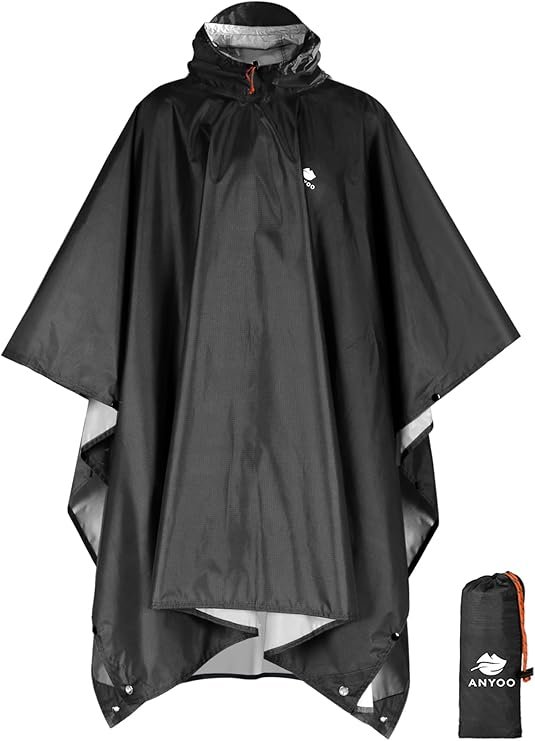 ANYOO Hooded Rain Poncho for Adults Waterproof Lightweight Rain Coat