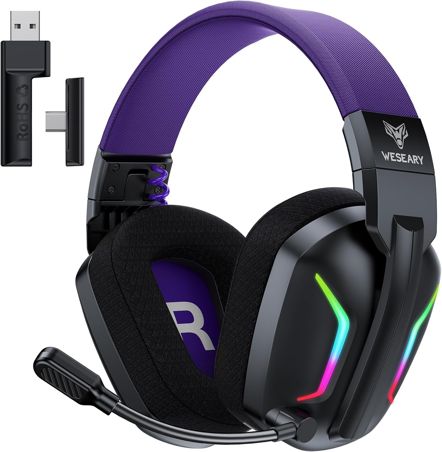 Bluetooth Gaming Headset Headphones for PS5, PS4, PC, Laptop, Mac & Switch, Dual Low-Latency 2.4GHz USB/Type-C, B with ENC Mic