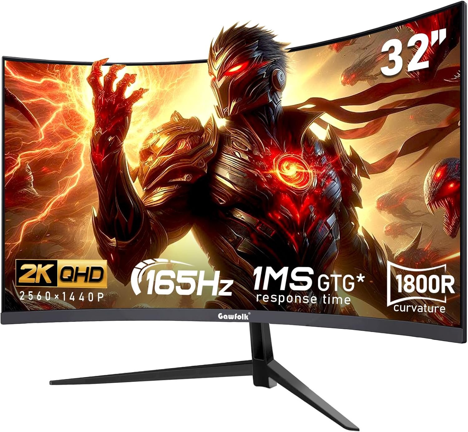 Gawfolk 32 inch 2K QHD 165Hz Curved Gaming Monitor