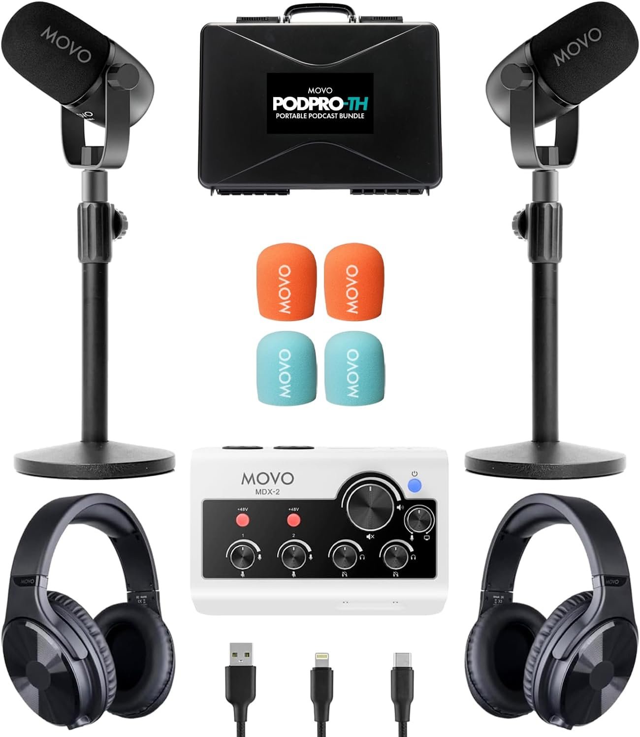 Movo Portable Podcast Equipment Bundle for iPhone/Android Phones- Podcast Kit with Audio Interface