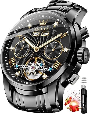 OLEVS Watch for Men Automatic Mechanical Luxury Dress Tourbillon Stainless Steel Waterproof Wrist Watch