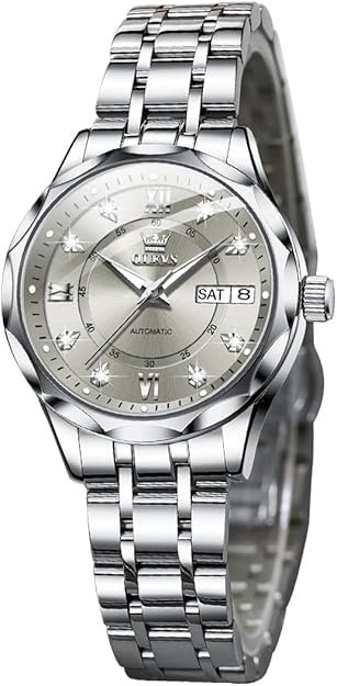 OUPINKE Women's Watch Diamond Dial Casual Dress Watch Self Winding Day Date Waterproof