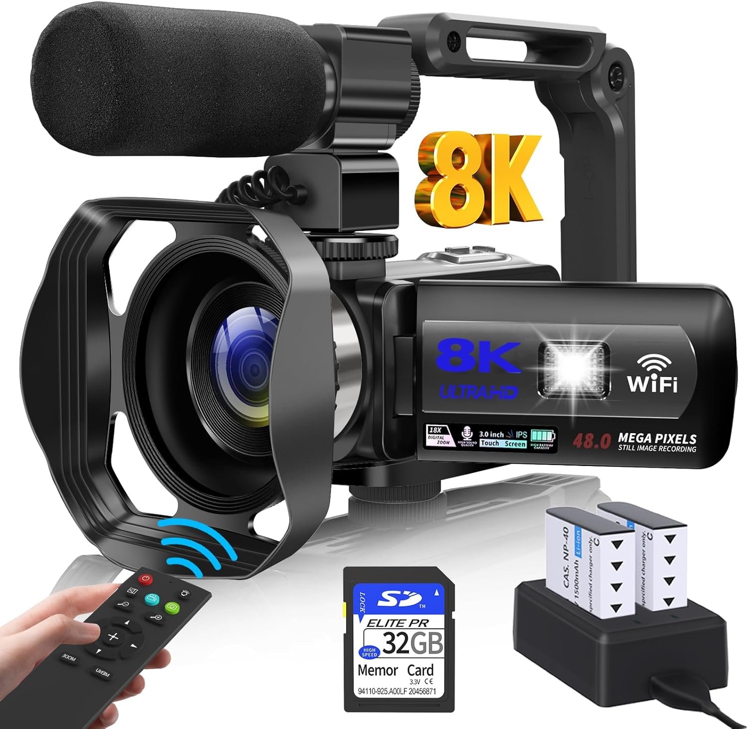 Video Camera, 8K Camcorder 48MP Vlogging Camera for YouTube 18X Digital Zoom 3